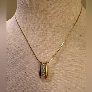 Elegant Gold Necklace with Crystal Faux Diamonds Like New!